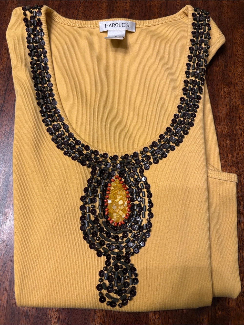 Harold's Yellow Beaded Scoop Neck Tank Top